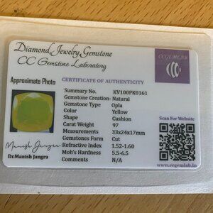 95 Ct Natural NEON Yellow Opal Flawless Cushion Certified Loose Gemstone 33x24mm